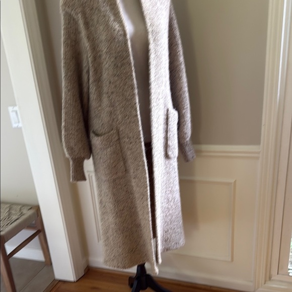 Vintage Wool Mohair Blend Long Textured Cardigan Sweater Belted Women's Large - Picture 10 of 12